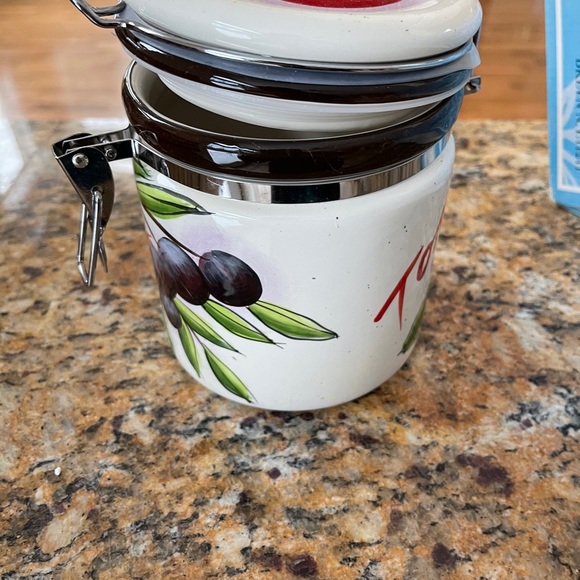 4pc hand painted locking canister jar set w/spoons - Picture 4 of 16